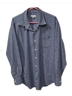 Peter Millar Mens XL Blue & White Gingham Long Sleeve Button-Down Shirt Classic